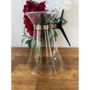 Vintage Genie 4 Cup Glass Carafe Gold Scroll MCM Retro Kitchen Decor‎ Dining